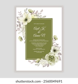 Green Roses Wedding Card. Illustrator and designer. Wedding Invites, save the date, Birthday Invites, Video Invites, E-Cards.