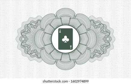 Green rosette. Linear Illustration. with ace of clover icon inside
