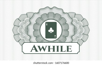 Green rosette. Linear Illustration. with ace of clover icon and Awhile text inside