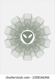  Green rosette. Linear Illustration with alien icon inside