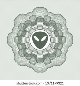 Green rosette. Linear Illustration with alien icon inside