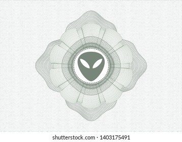 Green rosette. Linear Illustration with alien icon inside