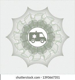 Green rosette. Linear Illustration with ambulance icon inside