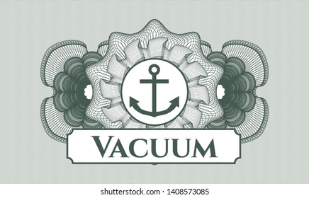 Green rosette. Linear Illustration. with anchor icon and Vacuum text inside
