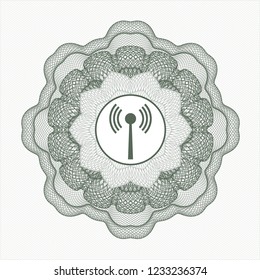 Green rosette. Linear Illustration with antenna signal icon inside
