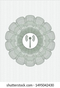 Green rosette. Linear Illustration with antenna signal icon inside