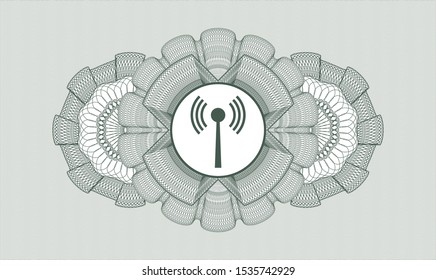 Green rosette. Linear Illustration. with antenna signal icon inside