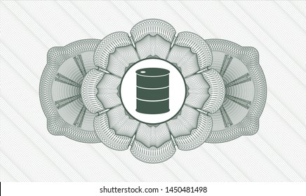 Green rosette. Linear Illustration. with barrel icon inside