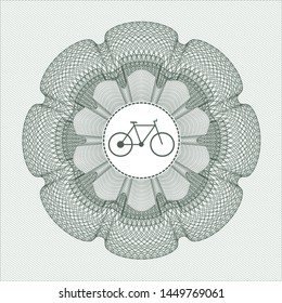 Green rosette. Linear Illustration with bike icon inside