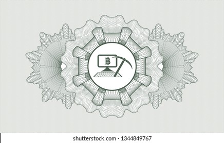 Green rosette. Linear Illustration. with bitcoin mining icon inside
