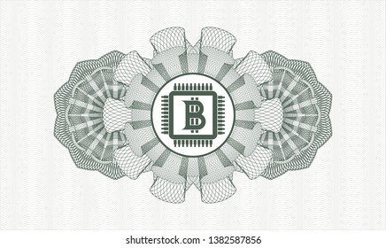Green rosette. Linear Illustration. with bitcoin chip (cryptocurrency mining concept) icon inside
