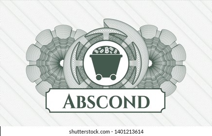 Green rosette. Linear Illustration. with Bitcoin mining trolley icon and Abscond text inside