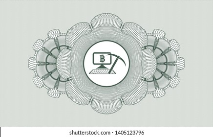 Green rosette. Linear Illustration. with bitcoin mining icon inside