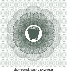 Green rosette. Linear Illustration with Bitcoin mining trolley icon inside
