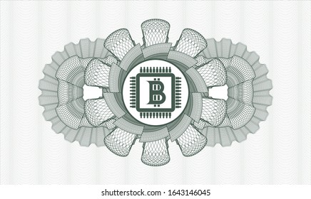 Green rosette. Linear Illustration. with bitcoin chip (cryptocurrency mining concept) icon inside