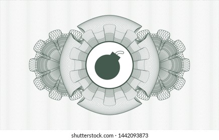 Green rosette. Linear Illustration. with bomb icon inside