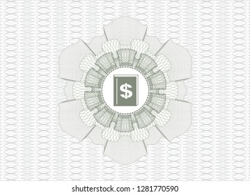 Green rosette. Linear Illustration with book with money symbol inside icon inside