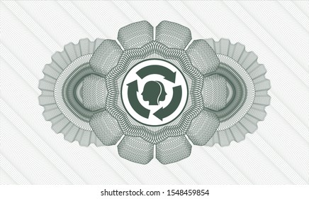 Green rosette. Linear Illustration. with brain storm icon inside