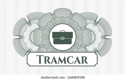 Green rosette. Linear Illustration. with briefcase icon and Tramcar text inside
