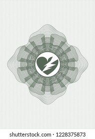Green rosette. Linear Illustration with broken heart icon inside