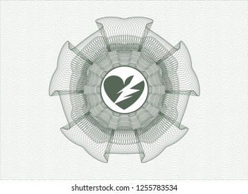 Green rosette. Linear Illustration with broken heart icon inside