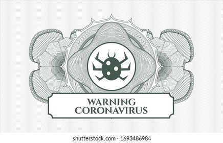 Green rosette. Linear Illustration. with bug icon and Warning Coronavirus text inside