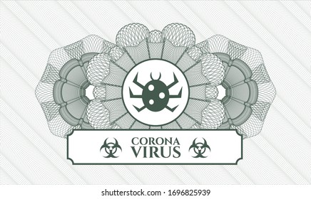 Green rosette. Linear Illustration. with bug icon and Coronavirus text inside