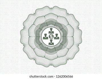 Green rosette. Linear Illustration with business teamwork and money icon inside