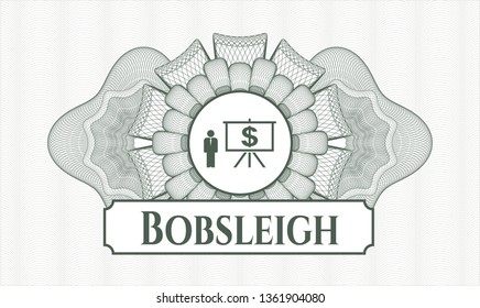 Green rosette. Linear Illustration. with business presentation icon and Bobsleigh text inside