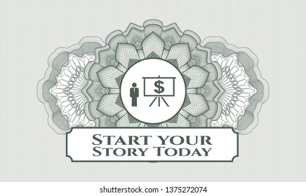 Green rosette. Linear Illustration. with business presentation icon and Start your Stroy Today text inside