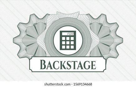 Green rosette. Linear Illustration. with calculator icon and Backstage text inside
