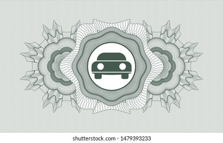 Green rosette. Linear Illustration. with car seen from front icon inside