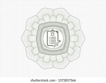 Green rosette. Linear Illustration with clinic history icon inside