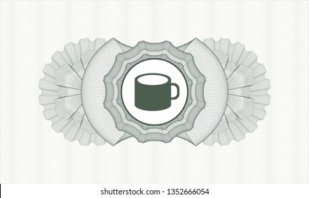 Green rosette. Linear Illustration. with coffee cup icon inside