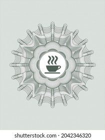 Green rosette. Linear Illustration. with coffee cup icon inside