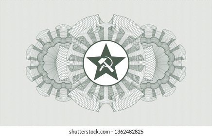 Green rosette. Linear Illustration. with communism icon inside