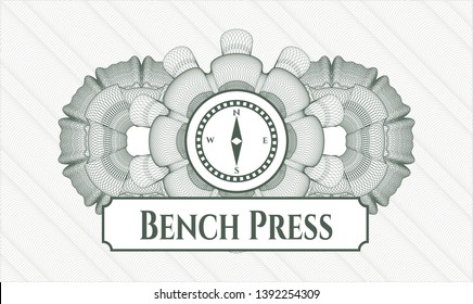 Green rosette. Linear Illustration. with compass icon and Bench Press text inside