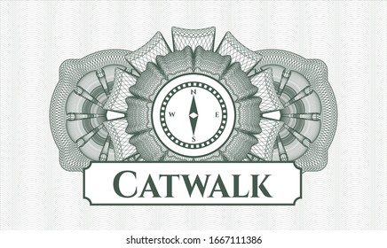 Green rosette. Linear Illustration. with compass icon and Catwalk text inside