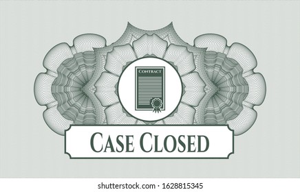 Green rosette. Linear Illustration. with contract icon and Case Closed text inside
