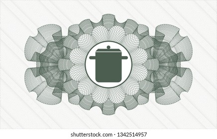 Green rosette. Linear Illustration. with cooking pot icon inside