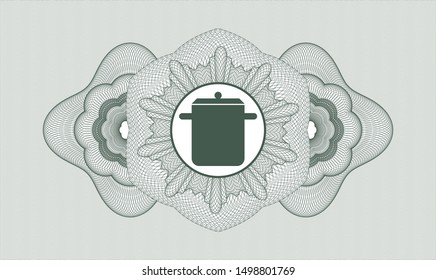 Green rosette. Linear Illustration. with cooking pot icon inside