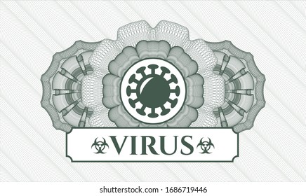 Green rosette. Linear Illustration. with coronavirus icon and Virus text inside