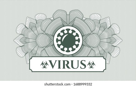 Green rosette. Linear Illustration. with coronavirus icon and Virus text inside