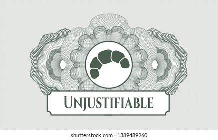 Green rosette. Linear Illustration. with croissant icon and Unjustifiable text inside