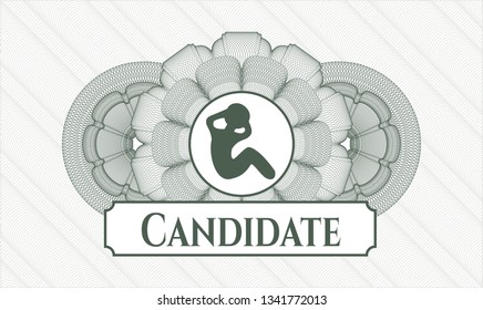 Green rosette. Linear Illustration. with crunch icon and Candidate text inside