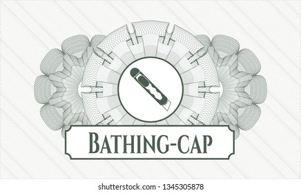 Green rosette. Linear Illustration. with cutter icon and Bathing-cap text inside