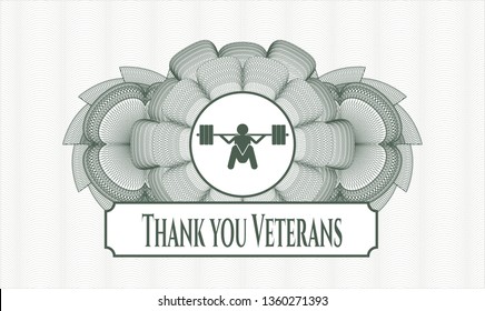 Green rosette. Linear Illustration. with deep squat icon and Thank you Veterans text inside