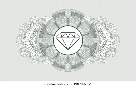 Green rosette. Linear Illustration. with diamond icon inside