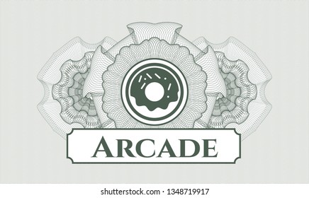 Green rosette. Linear Illustration. with donut icon and Arcade text inside
