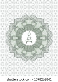 Green rosette. Linear Illustration with drawing compass icon inside